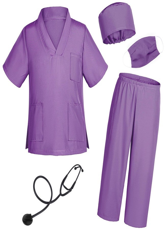 TOGROP Doctor Costume for Kids Scrubs Pants with Accessories Set Children Party Cosplay Purple 10-12 Years - Image 5